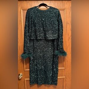 Lulus 2 piece emerald green sequins maxi dress - large